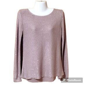 Milano Dusty Rose Pink Sequined Knit Top Split Back Sz S